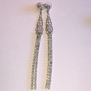 Elegant Vintage Silver Tone Dangle Rhinestone Boho Earrings